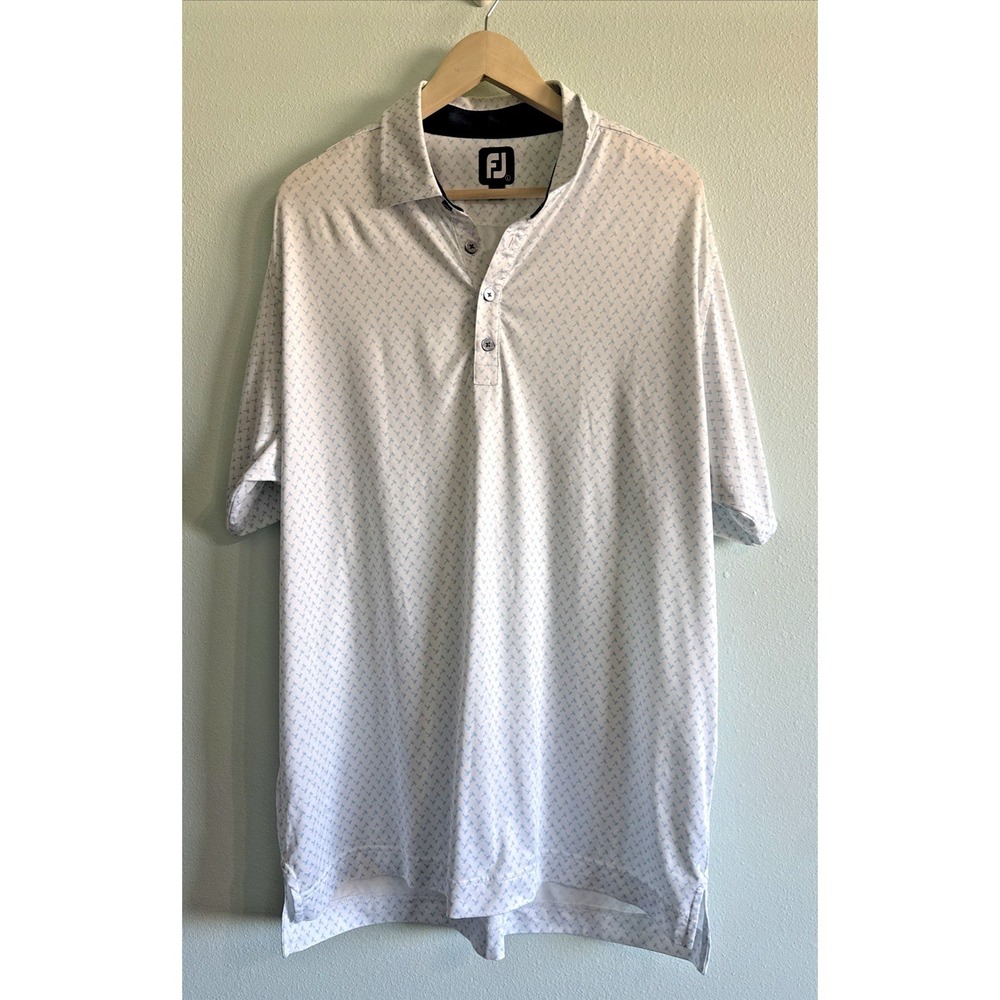 FootJoy Polo Shirt Mens Large White Blue Palm Tree Golf Performance Stretch‎